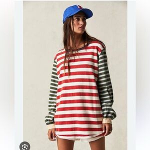 We The Free Sawyer Stripe Tee in Kelp and Sienna xs new